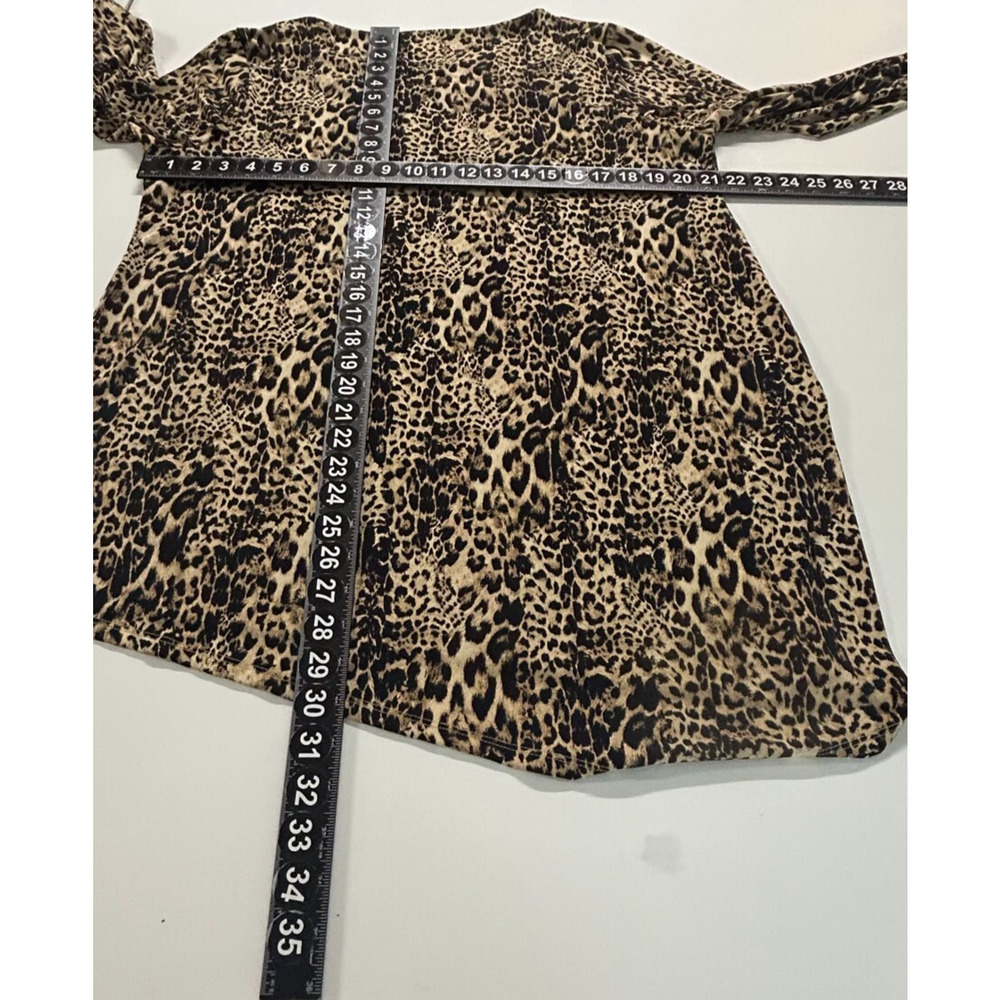 Chicos Asymmetrical‎ Hem Animal Print Top Large 2 Brown Black Button Accents - Picture 6 of 11